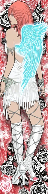 Free angel bookmark featuring a female angel dressed in blue with wings